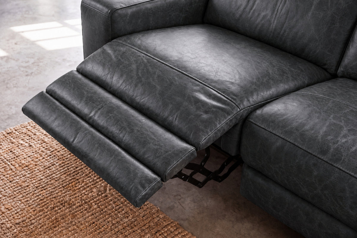 Esther Distressed Italian Aniline Leather Power Dual Recliner Sofa