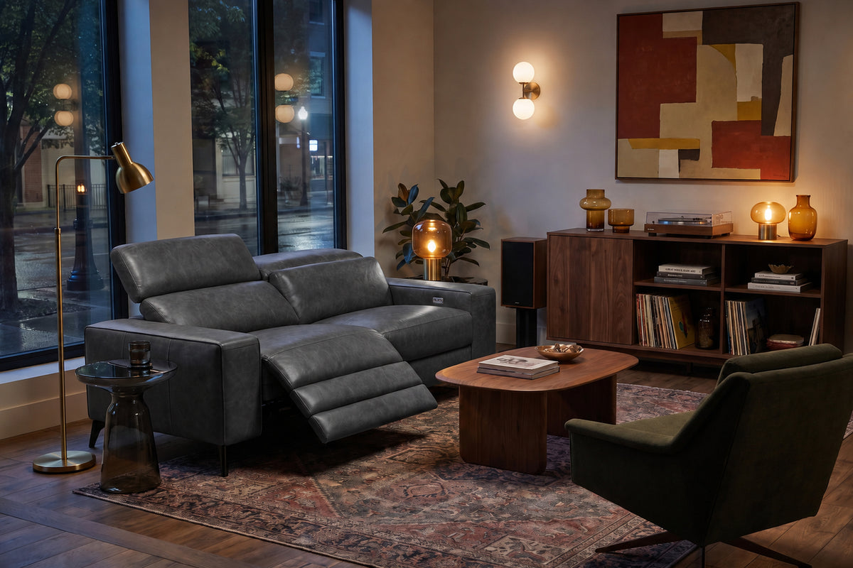 Esther Distressed Italian Aniline Leather Power Dual Recliner Sofa