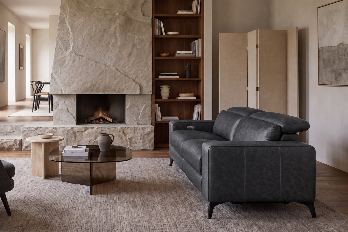 Esther Distressed Italian Aniline Leather Power Dual Recliner Sofa
