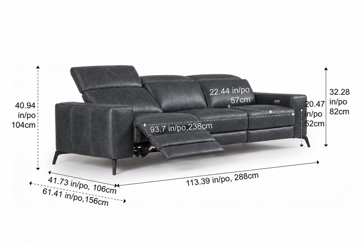 Esther Distressed Italian Aniline Leather Power Dual Recliner Sofa
