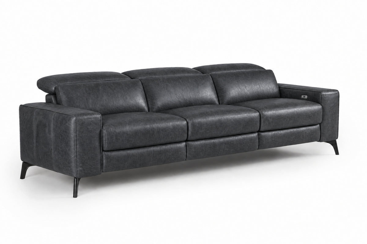 Esther Distressed Italian Aniline Leather Power Dual Recliner Sofa