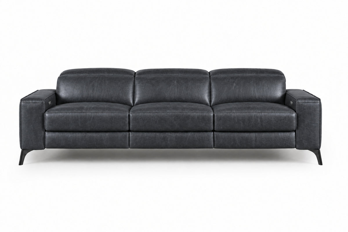 Esther Distressed Italian Aniline Leather Power Dual Recliner Sofa