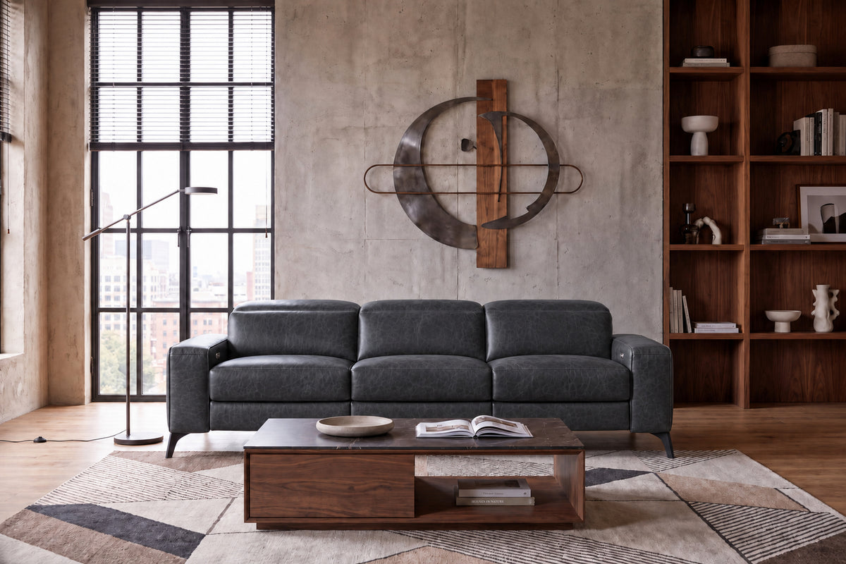 Esther Distressed Italian Aniline Leather Power Dual Recliner Sofa