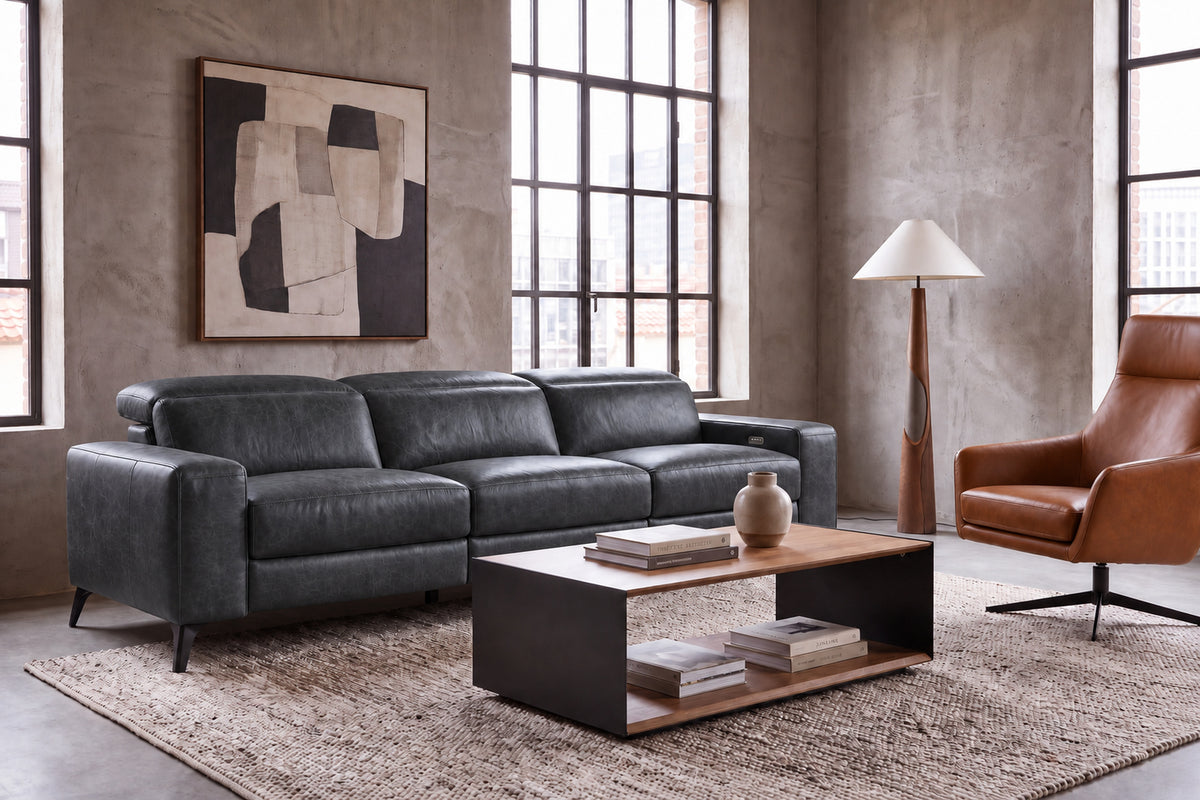 Esther Distressed Italian Aniline Leather Power Dual Recliner Sofa