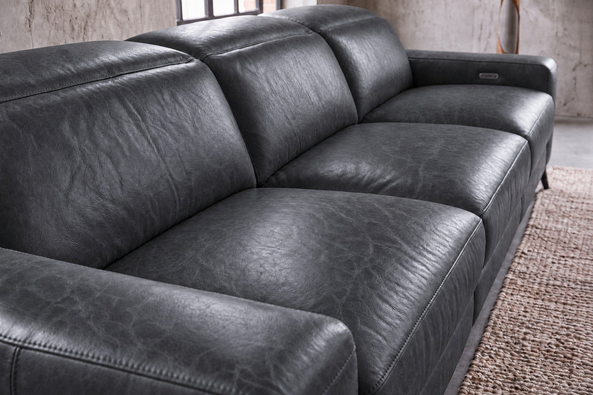 Esther Distressed Italian Aniline Leather Power Dual Recliner Sofa