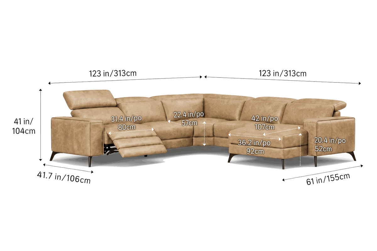 Esther Distressed Italian Aniline Leather Corner Recliner Sectional Sofa