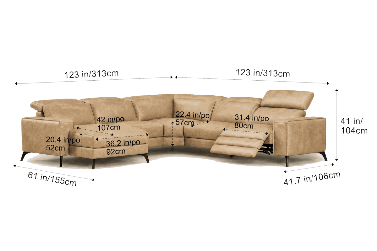 Esther Distressed Italian Aniline Leather Corner Recliner Sectional Sofa