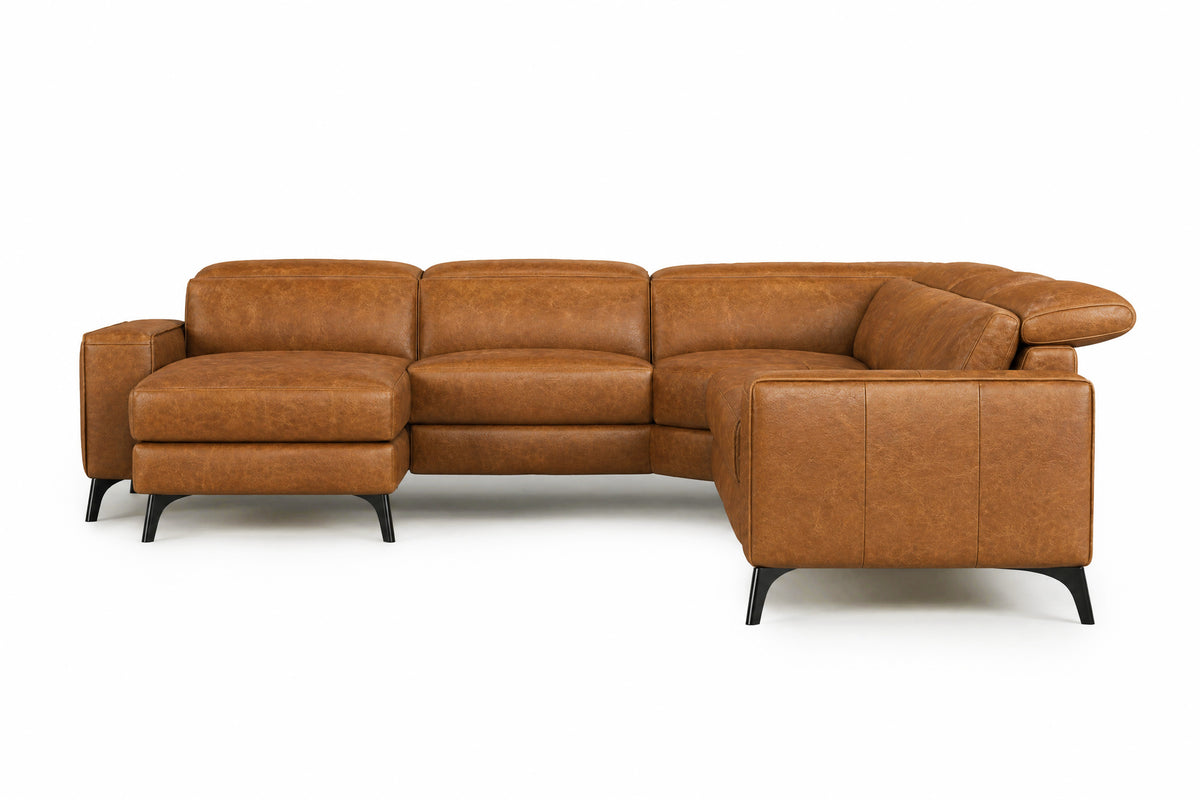 Esther Distressed Italian Aniline Leather Corner Recliner Sectional Sofa