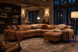 Esther Distressed Italian Aniline Leather Corner Recliner Sectional Sofa