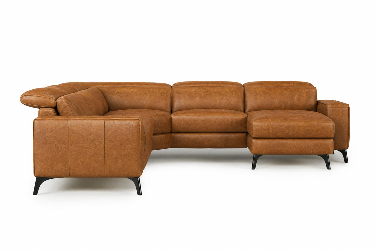 Esther Distressed Italian Aniline Leather Corner Recliner Sectional Sofa