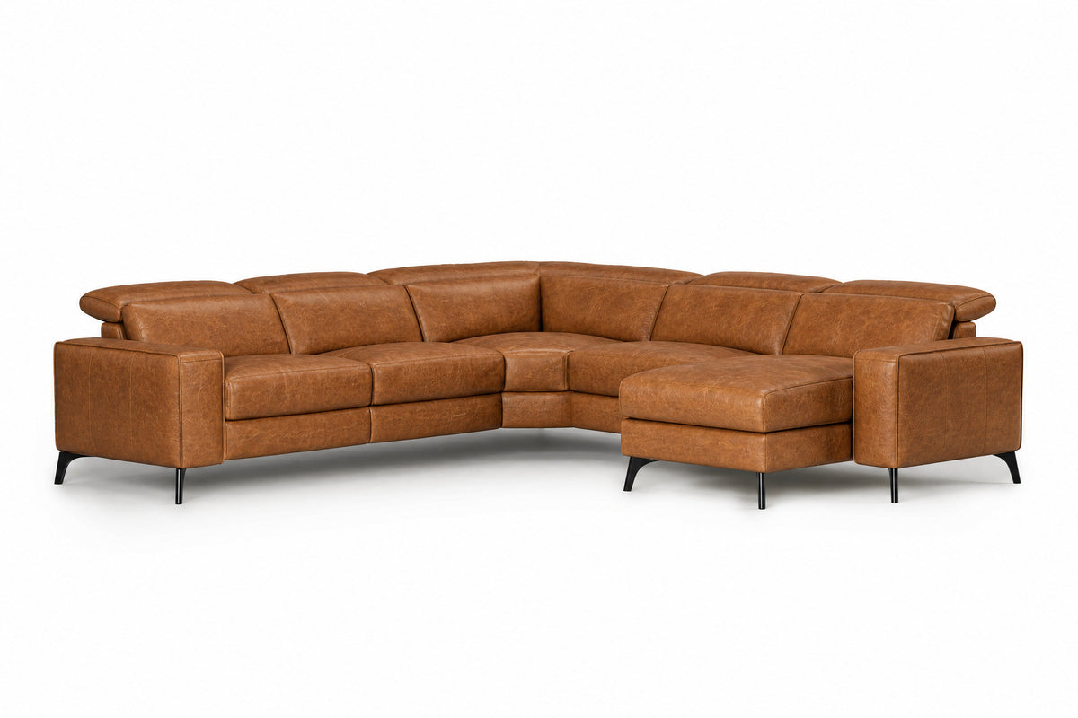 Esther Distressed Italian Aniline Leather Corner Recliner Sectional Sofa