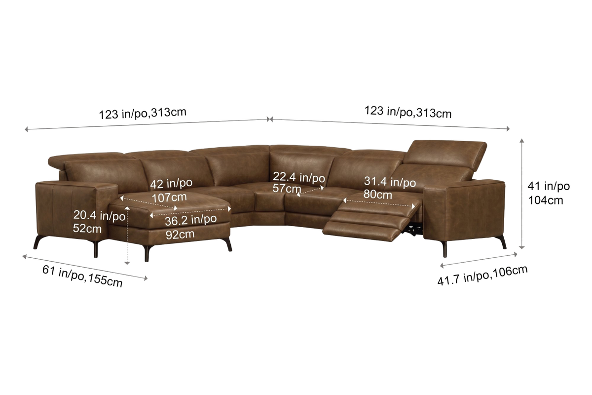 Esther Distressed Italian Aniline Leather Corner Recliner Sectional Sofa