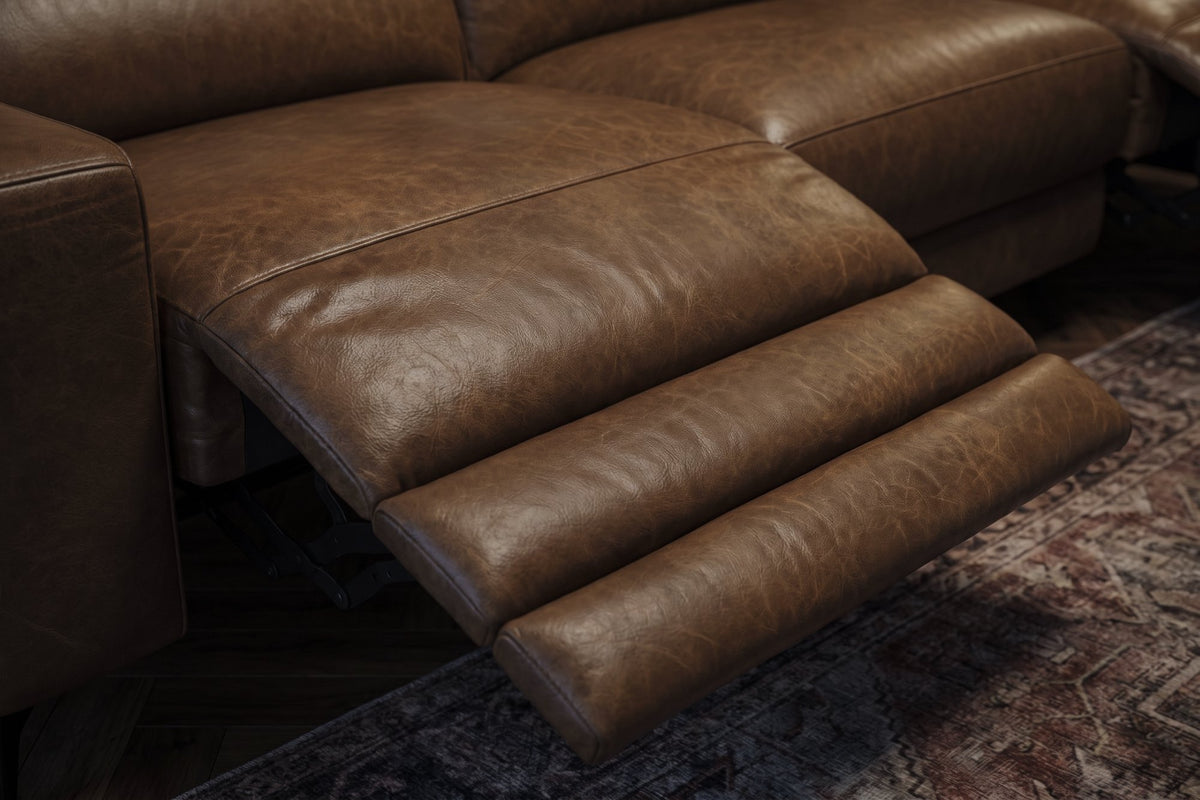 Esther Distressed Italian Aniline Leather Corner Recliner Sectional Sofa