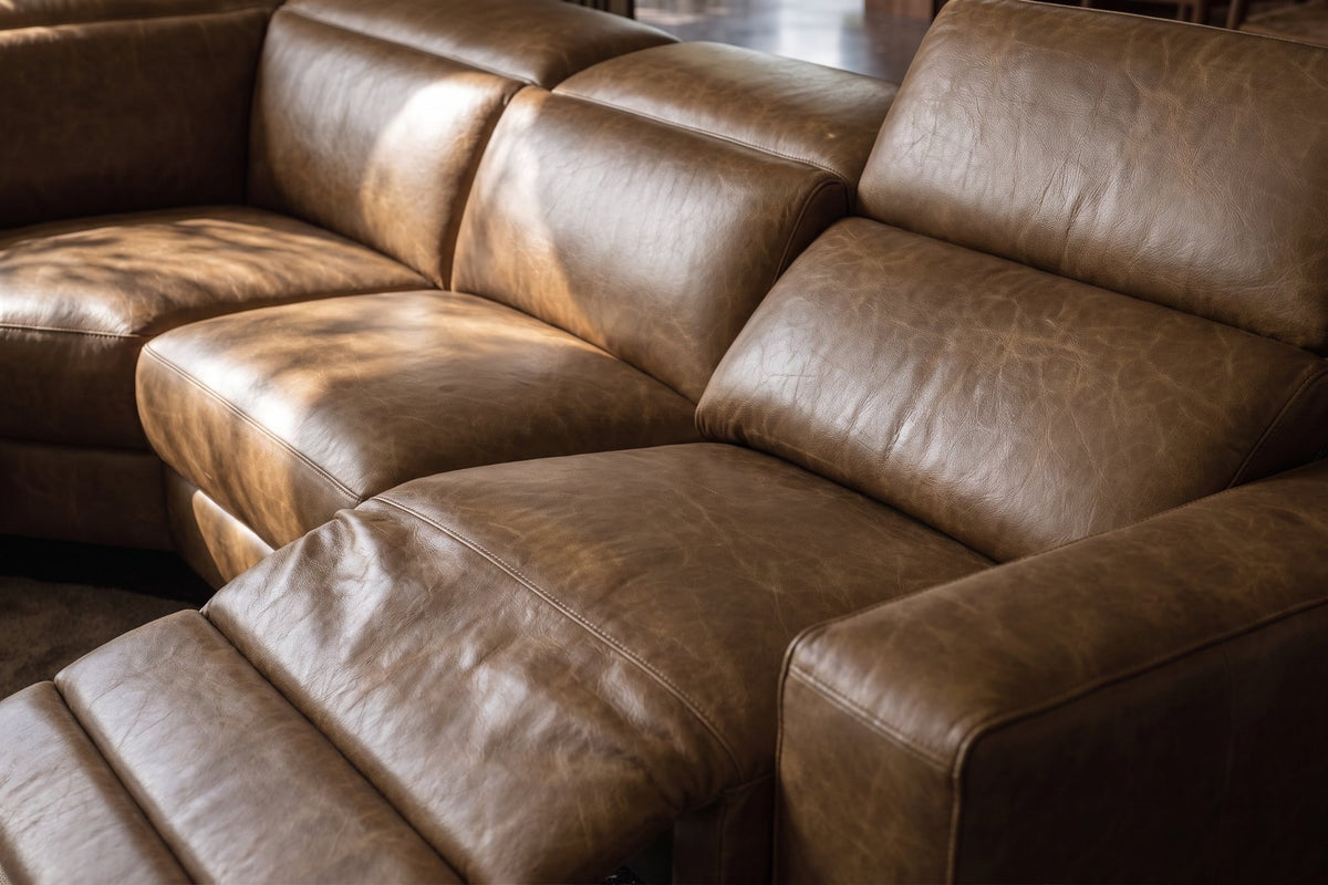 Esther Distressed Italian Aniline Leather Corner Recliner Sectional Sofa