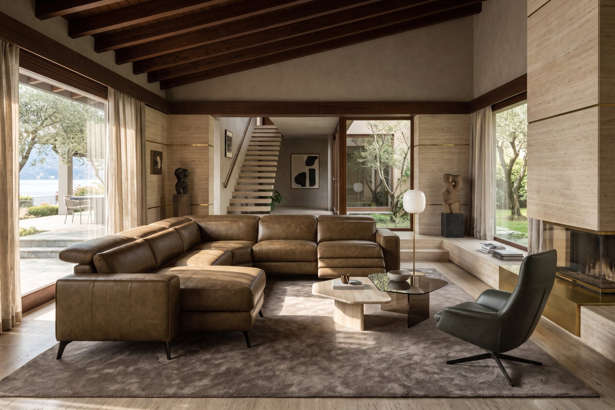 Esther Distressed Italian Aniline Leather Corner Recliner Sectional Sofa
