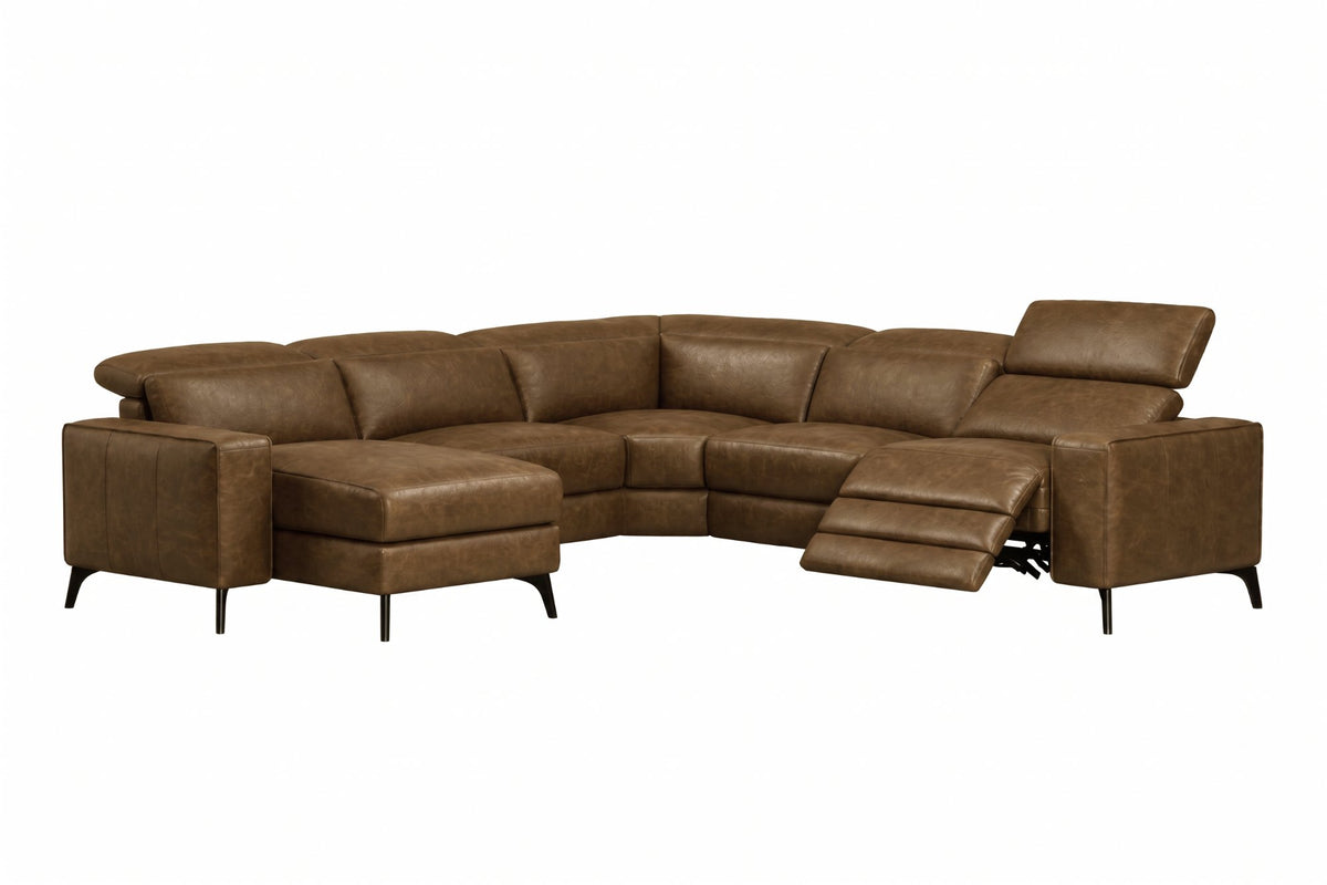 Esther Distressed Italian Aniline Leather Corner Recliner Sectional Sofa