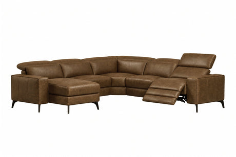 Esther Distressed Italian Aniline Leather Corner Recliner Sectional Sofa