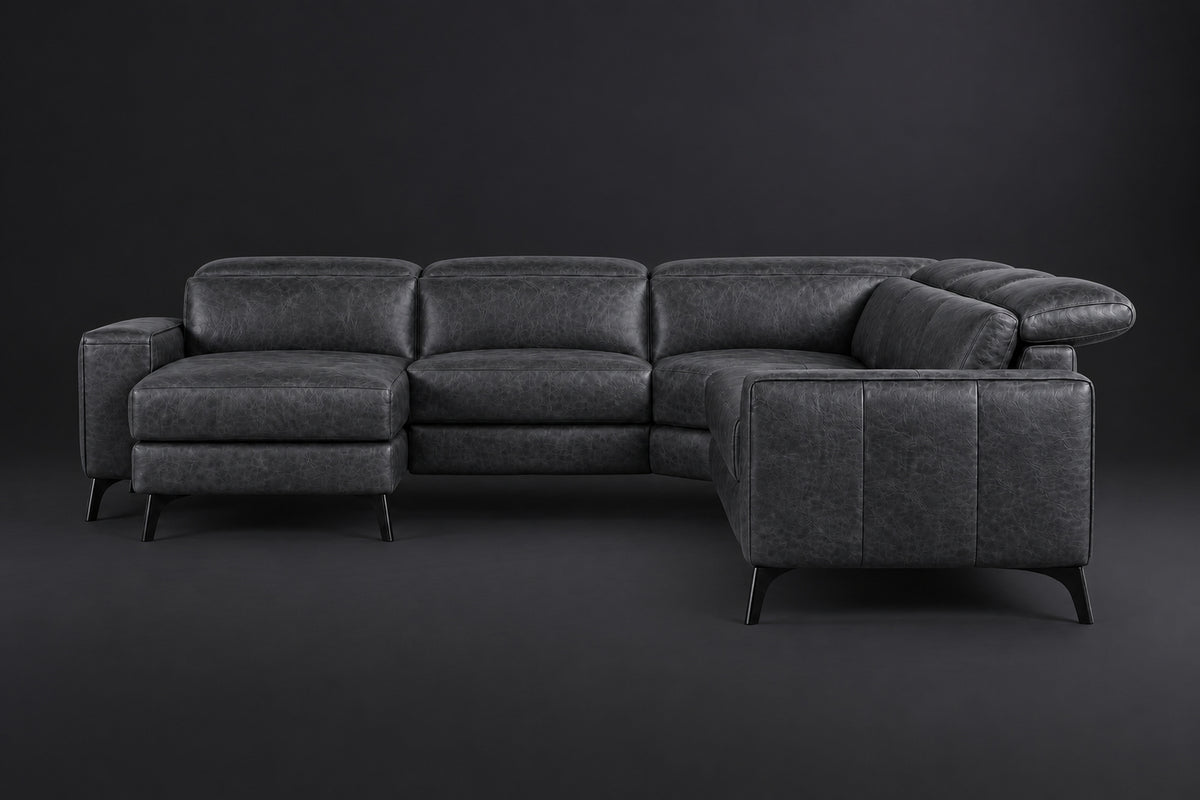 Esther Distressed Italian Aniline Leather Corner Recliner Sectional Sofa