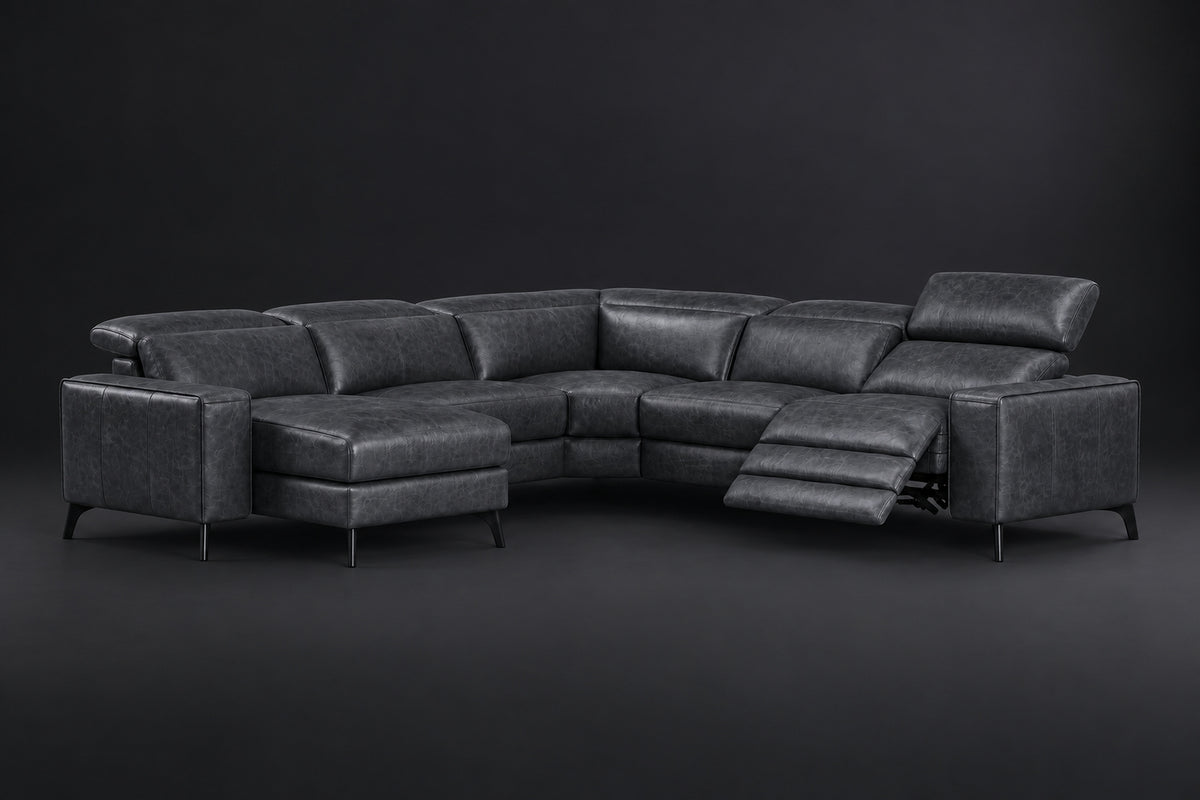 Esther Distressed Italian Aniline Leather Corner Recliner Sectional Sofa