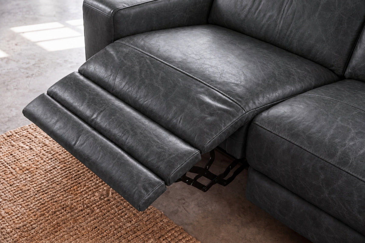 Esther Distressed Italian Aniline Leather Corner Recliner Sectional Sofa