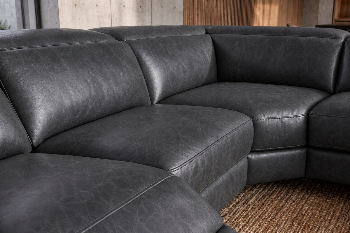 Esther Distressed Italian Aniline Leather Corner Recliner Sectional Sofa
