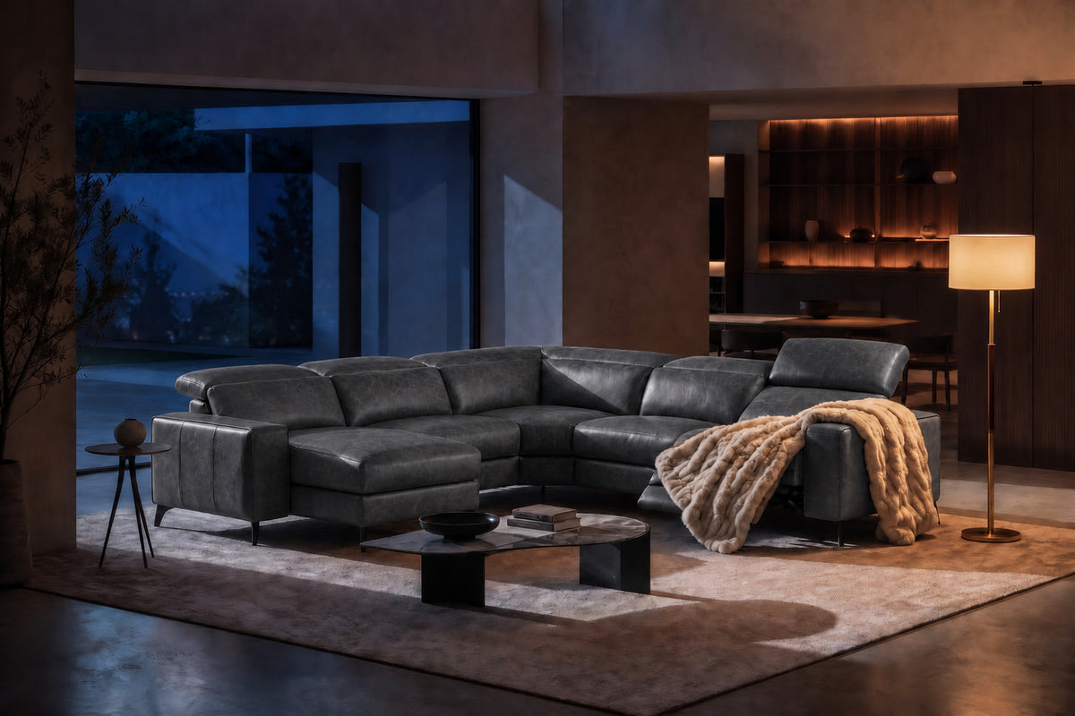 Esther Distressed Italian Aniline Leather Corner Recliner Sectional Sofa