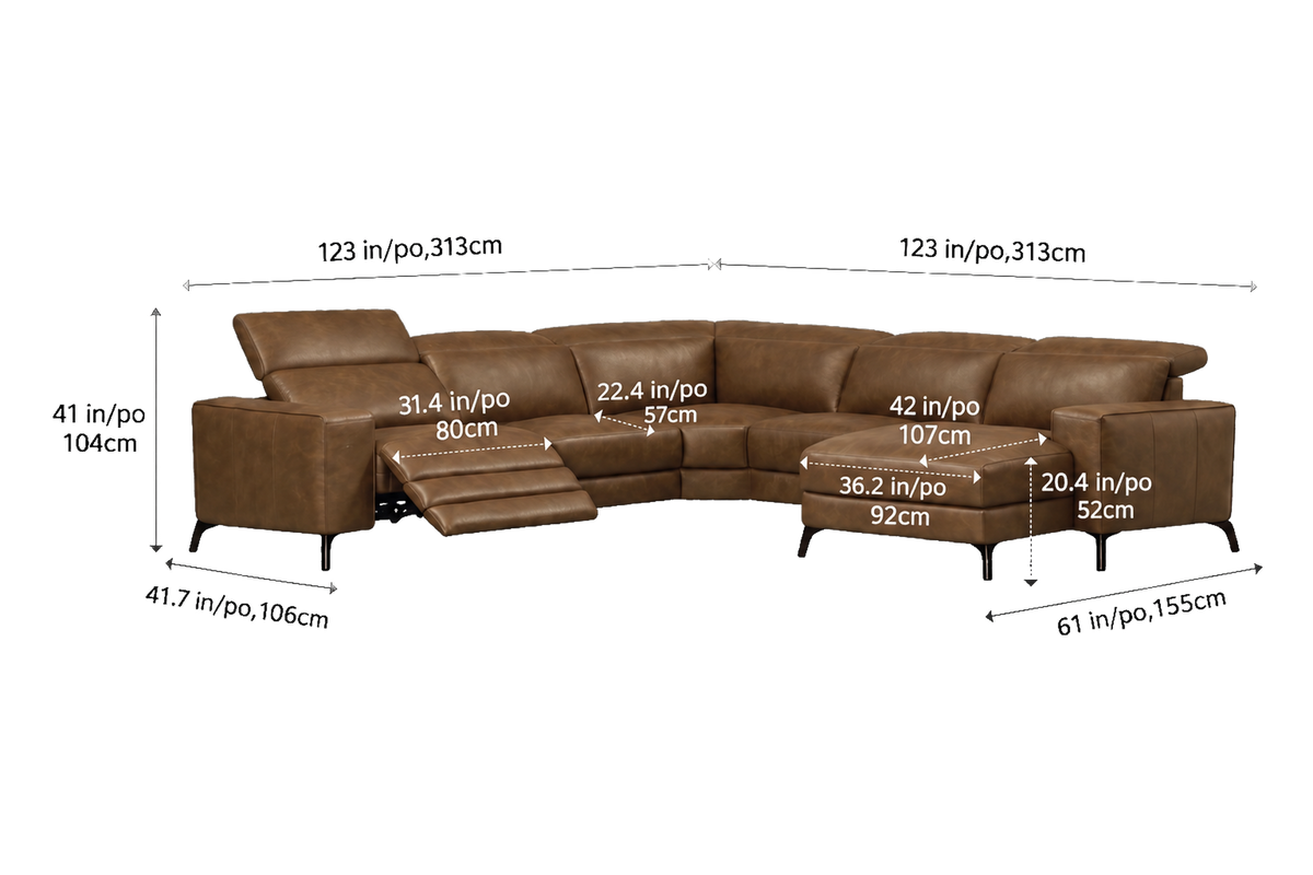 Esther Distressed Italian Aniline Leather Corner Recliner Sectional Sofa