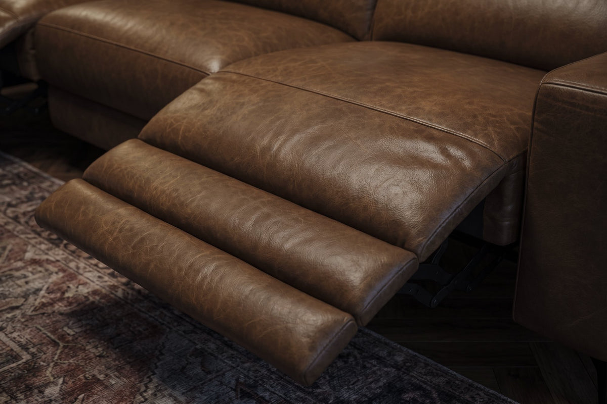 Esther Distressed Italian Aniline Leather Corner Recliner Sectional Sofa