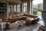 Esther Distressed Italian Aniline Leather Corner Recliner Sectional Sofa