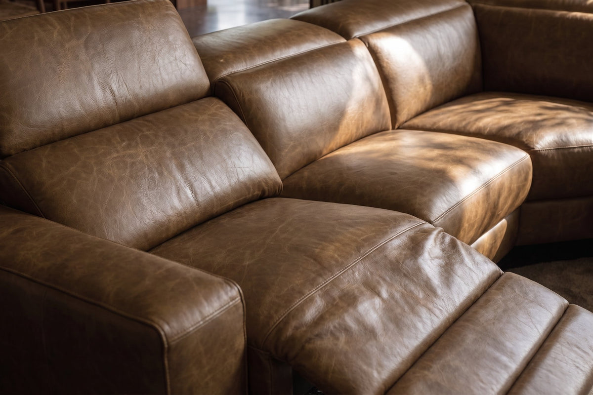 Esther Distressed Italian Aniline Leather Corner Recliner Sectional Sofa