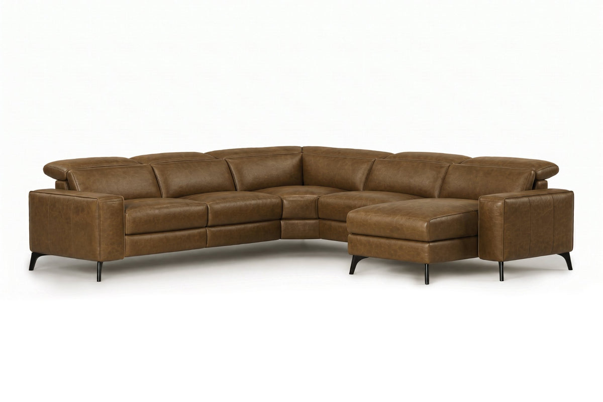 Esther Distressed Italian Aniline Leather Corner Recliner Sectional Sofa