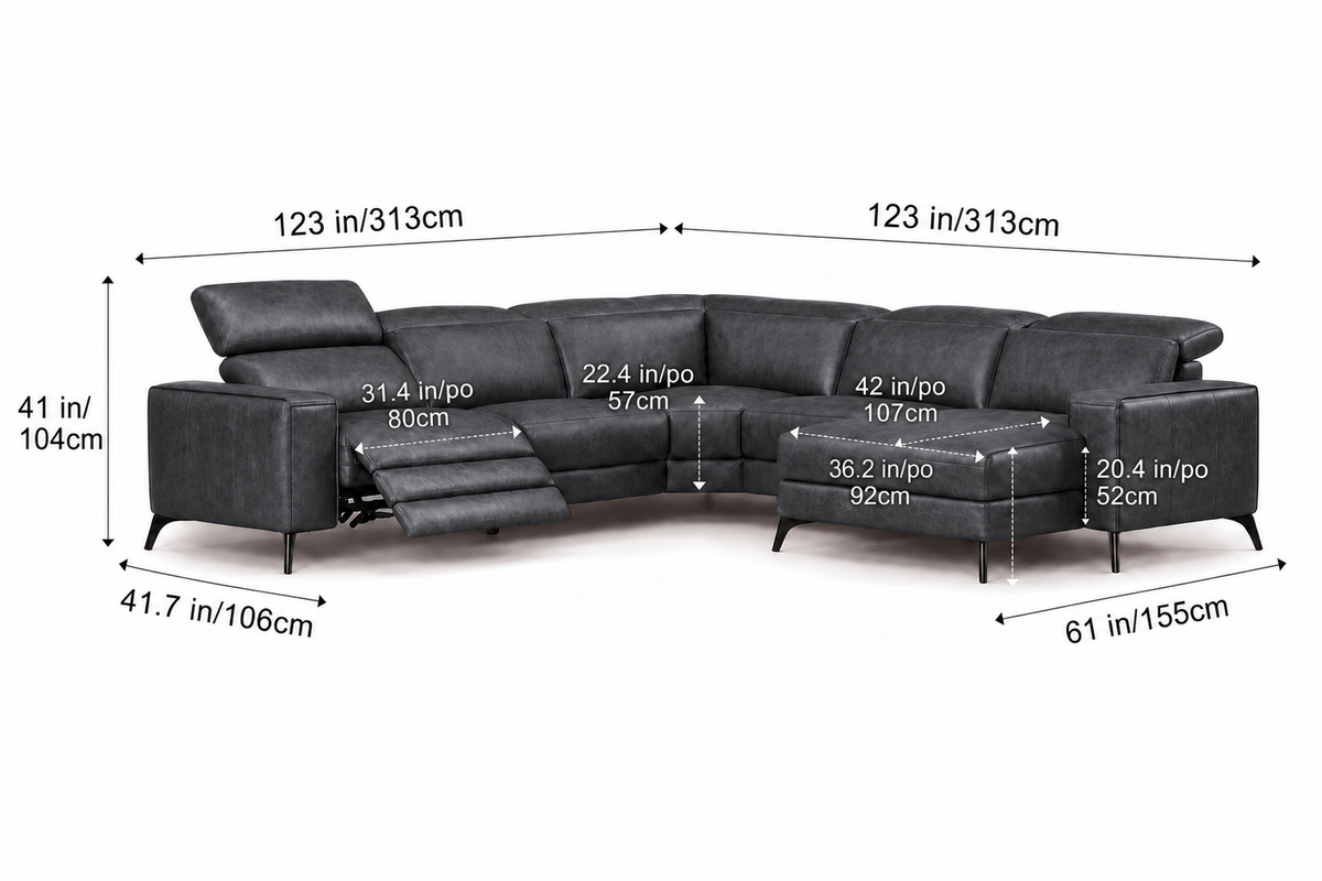 Esther Distressed Italian Aniline Leather Corner Recliner Sectional Sofa