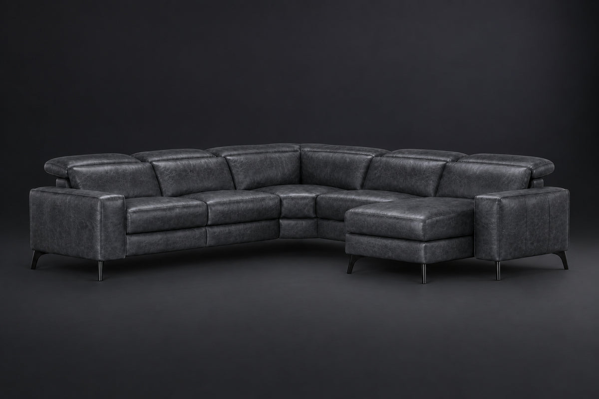 Esther Distressed Italian Aniline Leather Corner Recliner Sectional Sofa