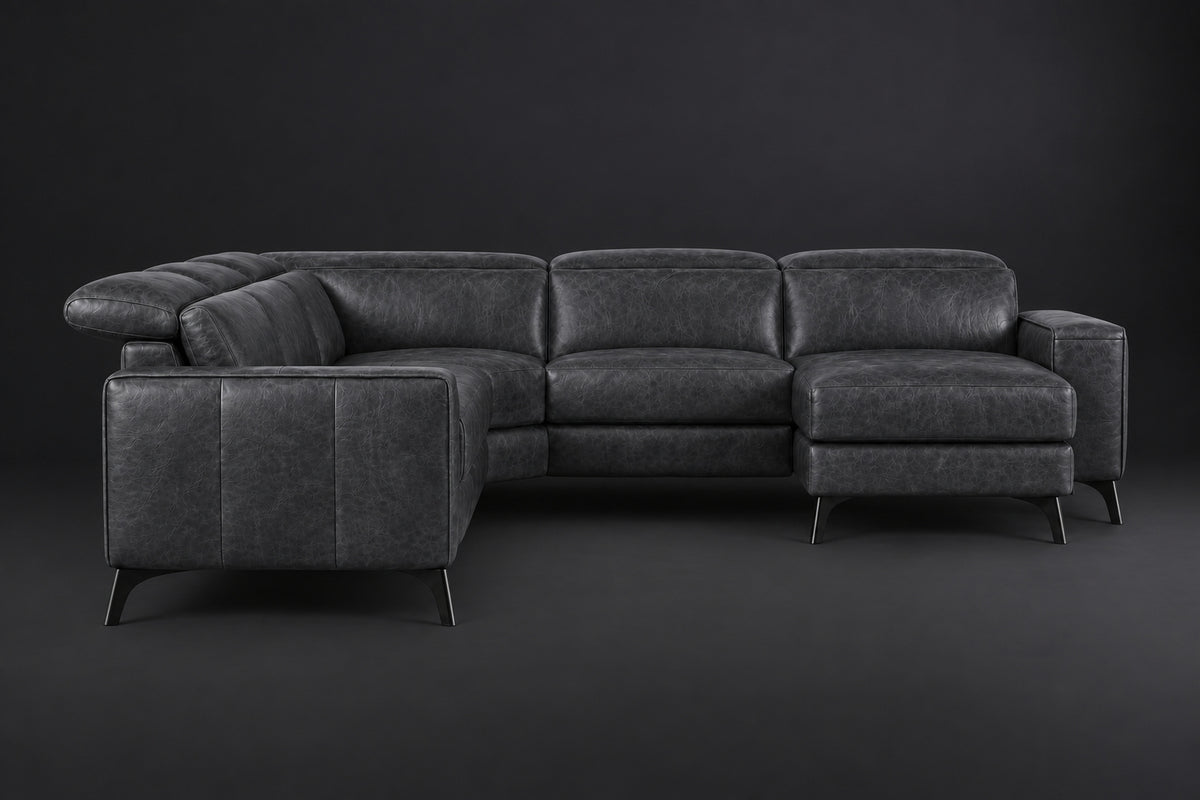 Esther Distressed Italian Aniline Leather Corner Recliner Sectional Sofa