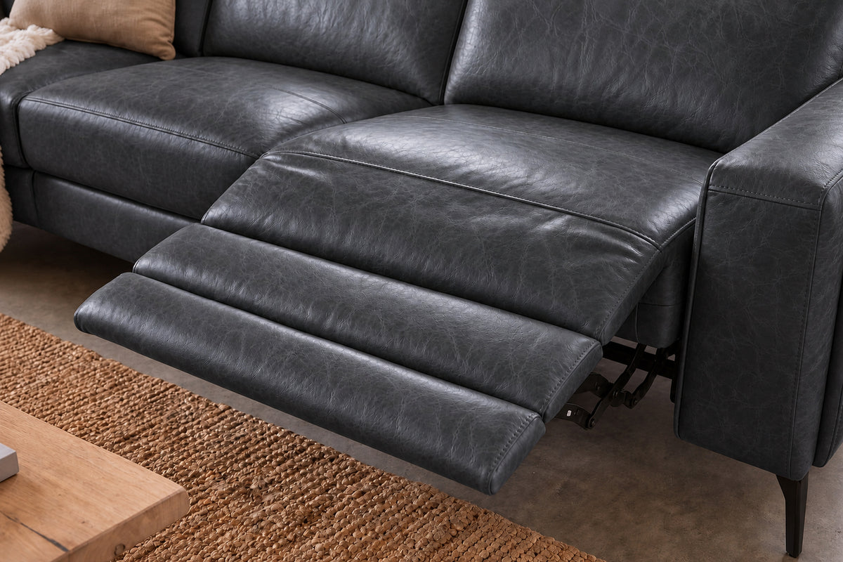 Esther Distressed Italian Aniline Leather Corner Recliner Sectional Sofa