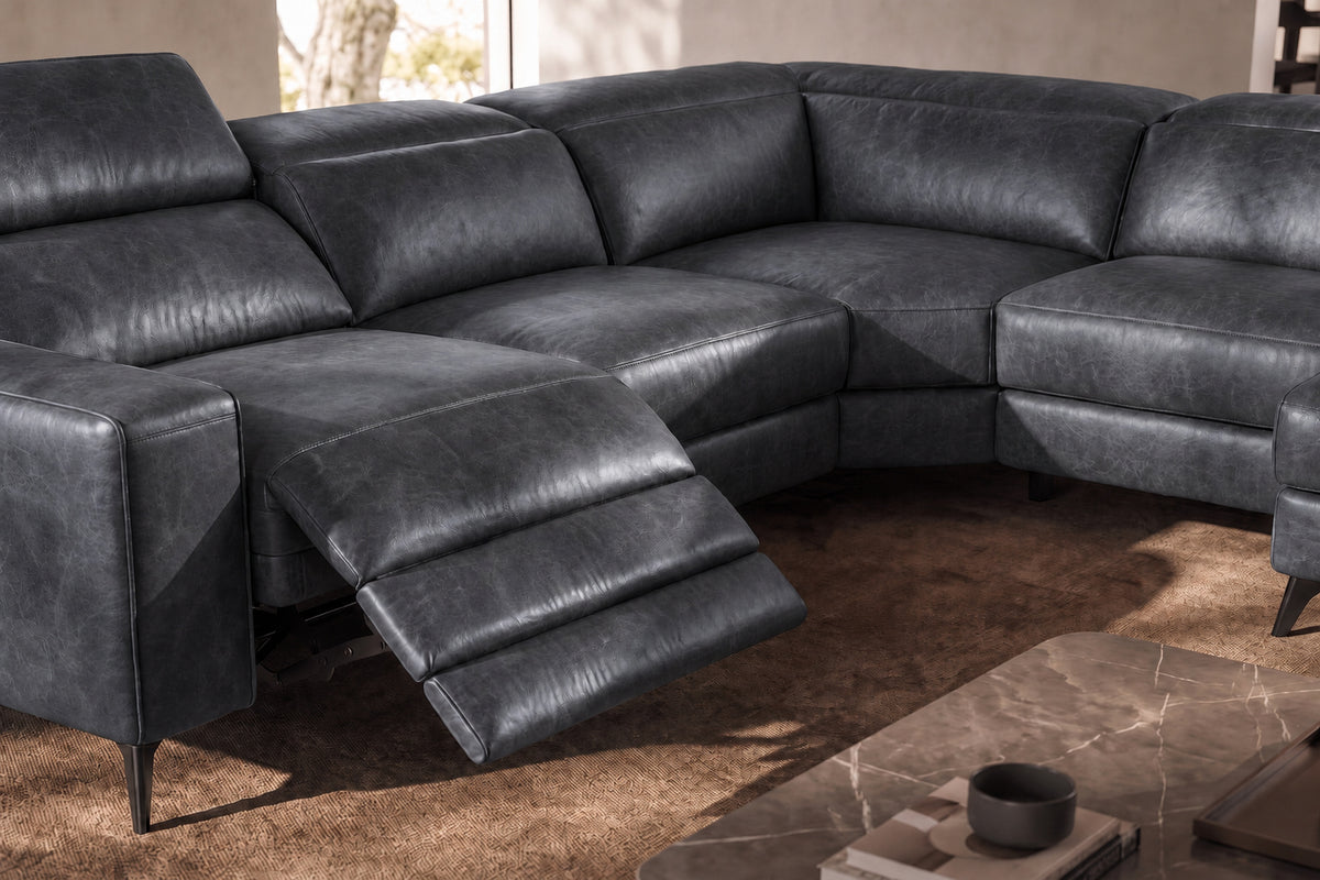 Esther Distressed Italian Aniline Leather Corner Recliner Sectional Sofa