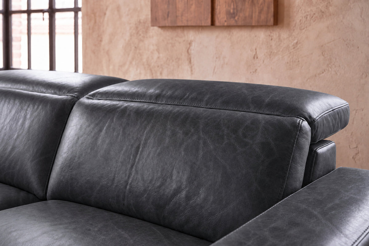 Esther Distressed Italian Aniline Leather Corner Recliner Sectional Sofa