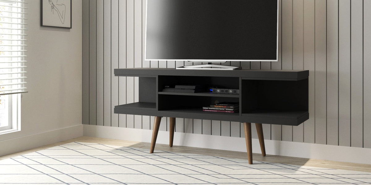 Eureka Modern 53.14" TV Stand with 4 Shelves - Black/Maple Cream
