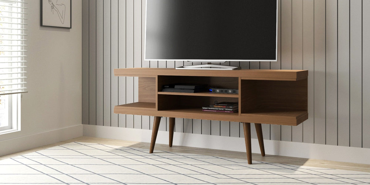Eureka Modern 53.14" TV Stand with 4 Shelves - Maple Cream