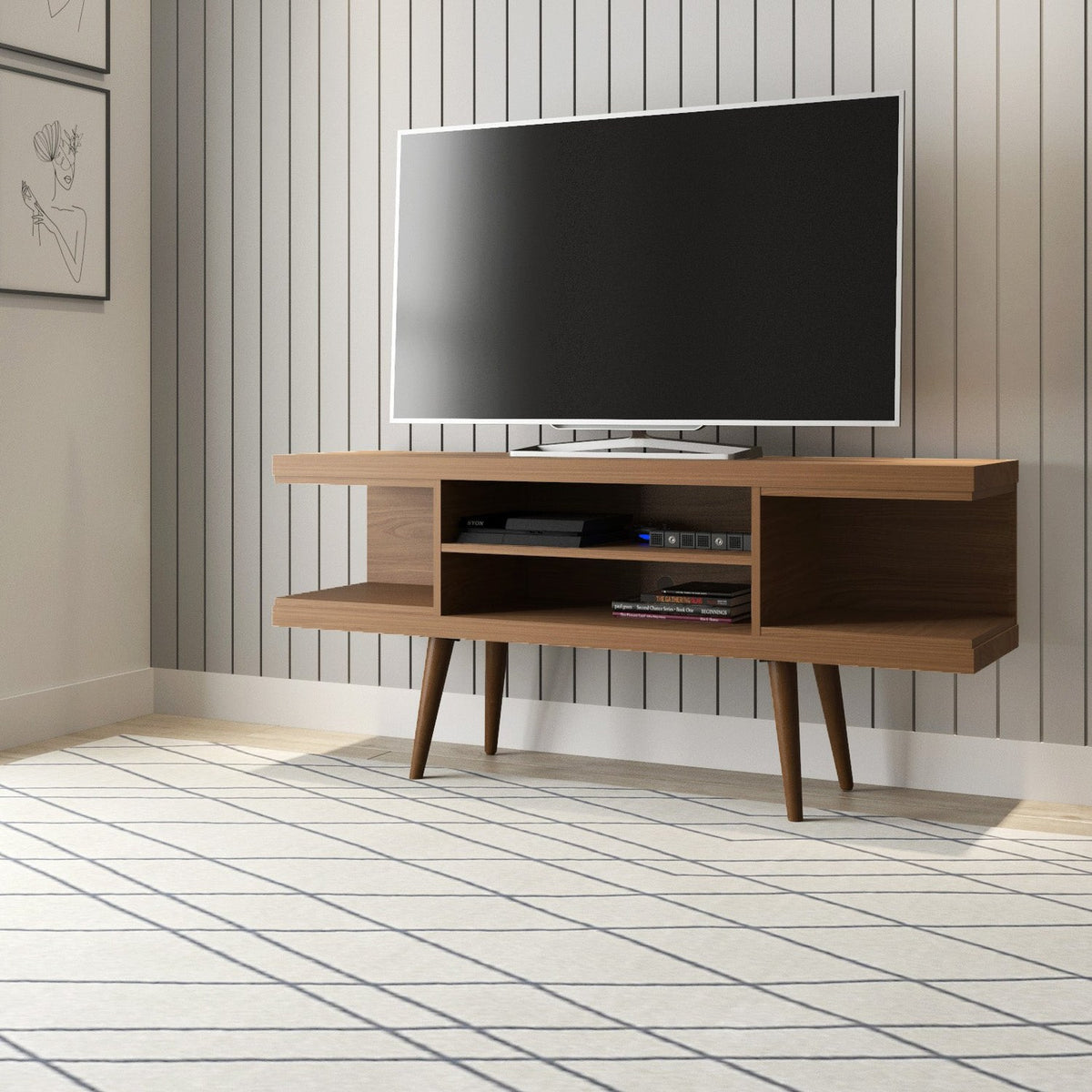 Eureka Modern 53.14" TV Stand with 4 Shelves - Maple Cream