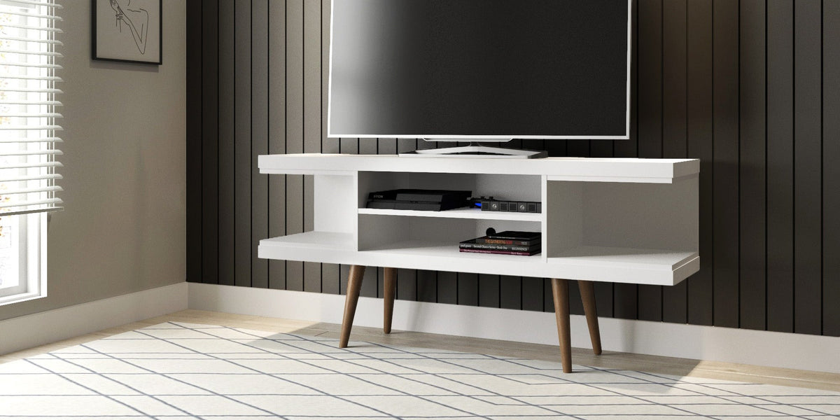 Eureka Modern 53.14" TV Stand with 4 Shelves - White