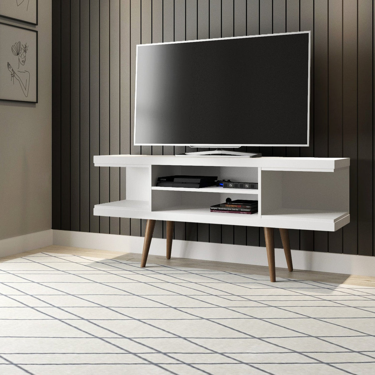 Eureka Modern 53.14" TV Stand with 4 Shelves - White