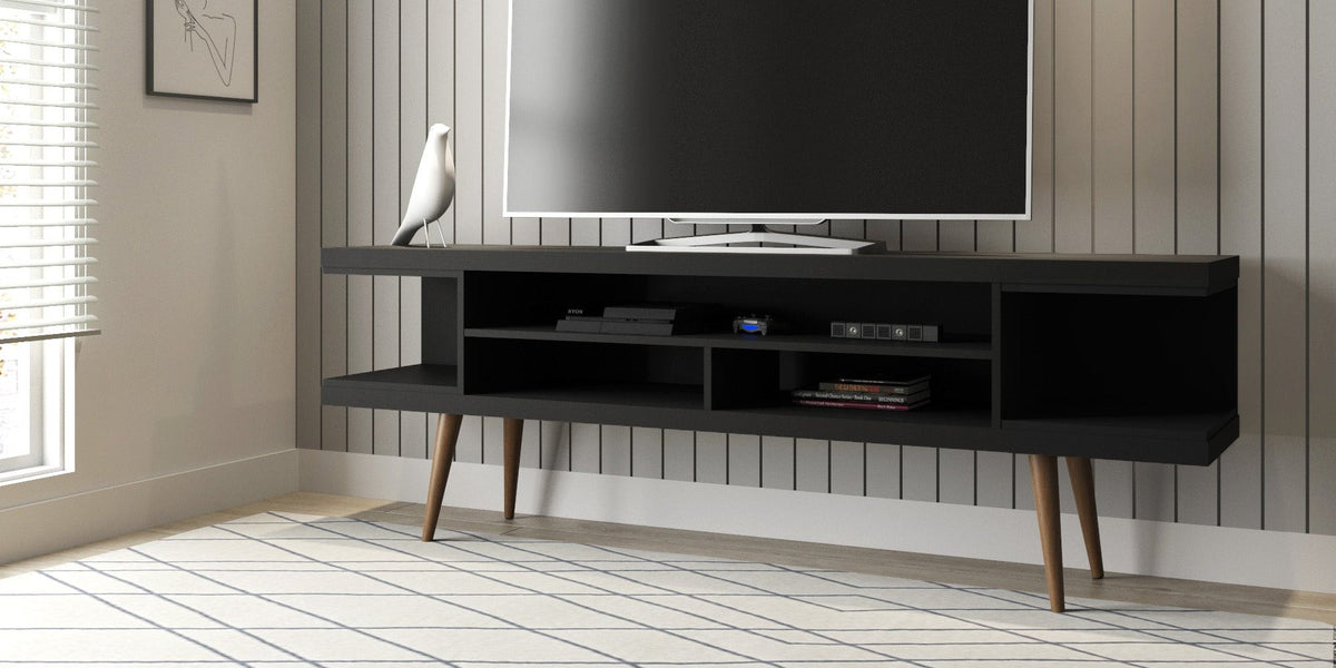 Eureka Modern 70.47" TV Stand with 4 Shelves - Black/Maple Cream