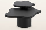 Exilles black coffee table set seen from the front: the small table's top rises over the large table's top