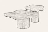 Pencil sketch of the Exilles coffee table set, the small table over the large one