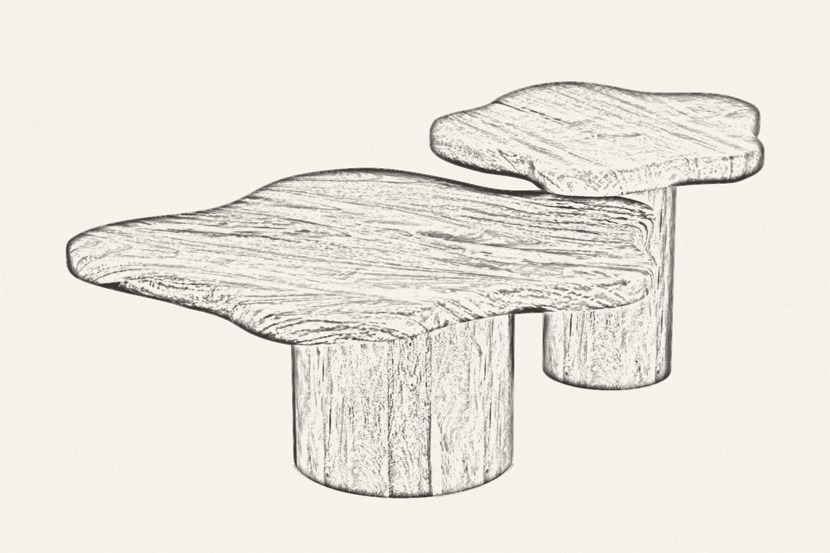 Pencil sketch of the Exilles coffee table set, the small table over the large one