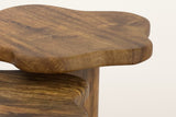 Close-up of the Exilles tops in walnut-stained mango: the thick rounded edge of the small top over the large one