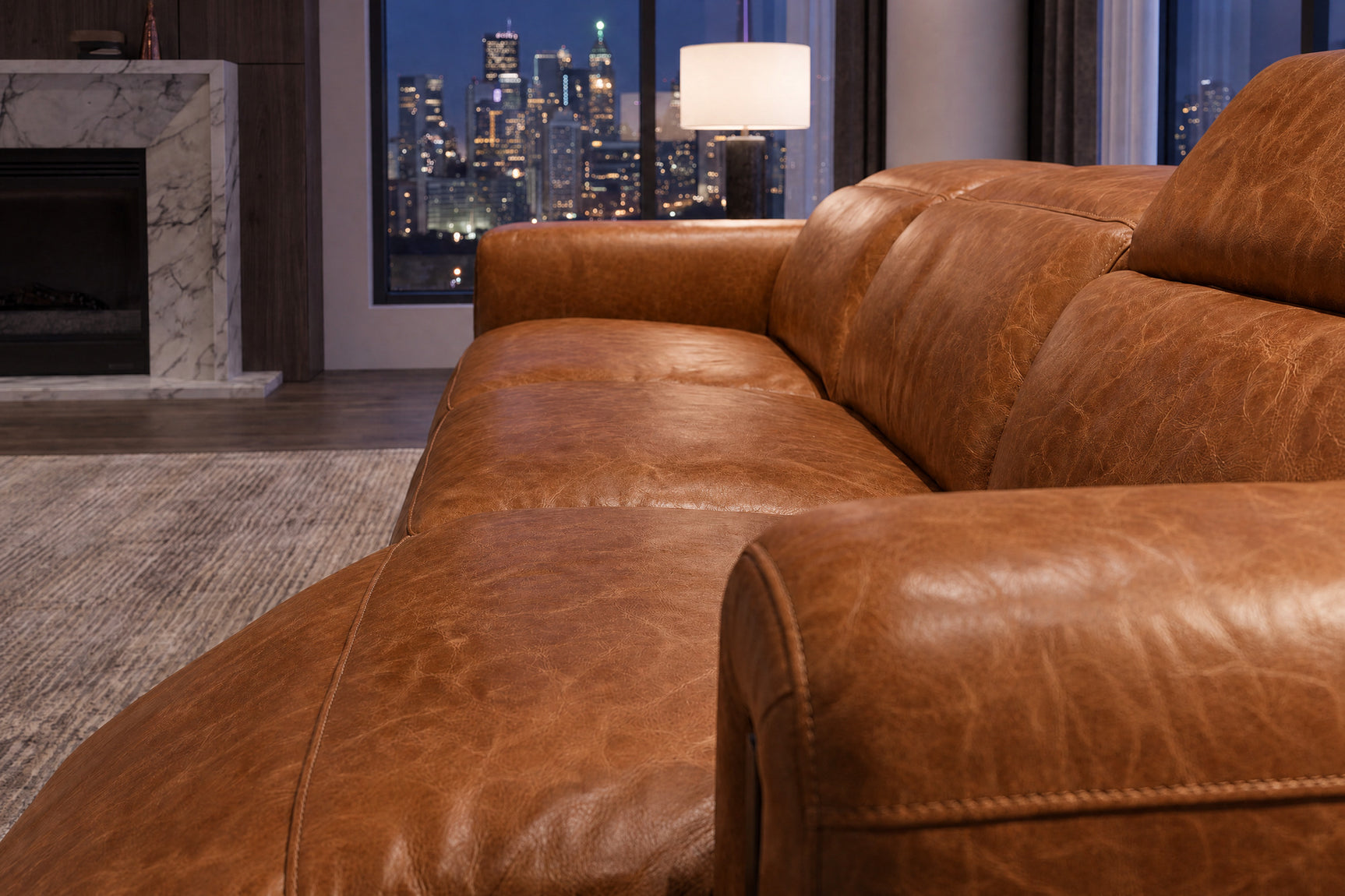 Octavia Distressed Italian Aniline Leather Dual Reclining Sofa