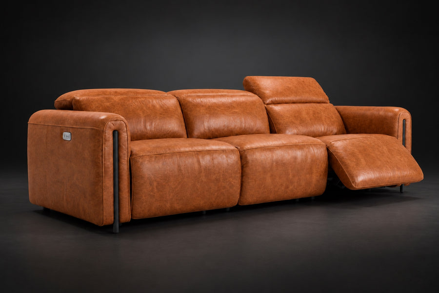 Octavia Distressed Italian Aniline Leather Dual Reclining Sofa