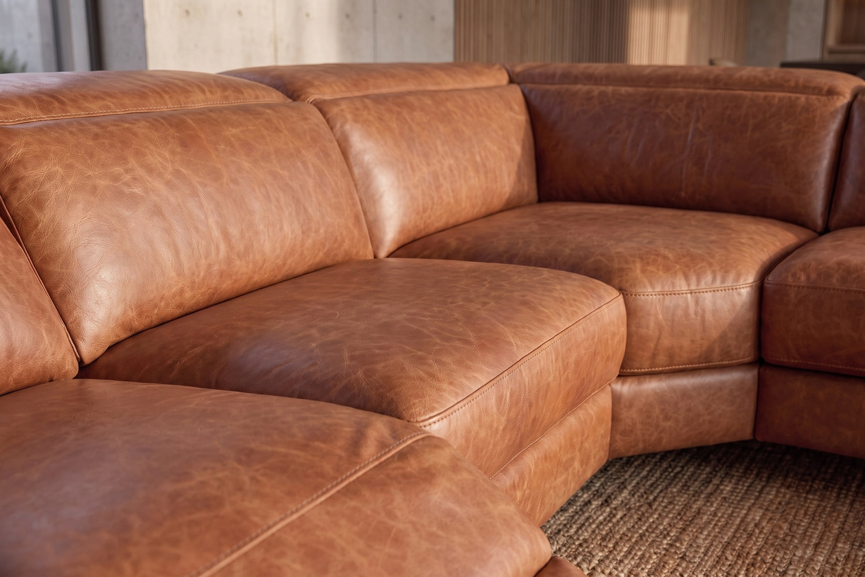 Esther Distressed Italian Aniline Leather Corner Recliner Sectional Sofa